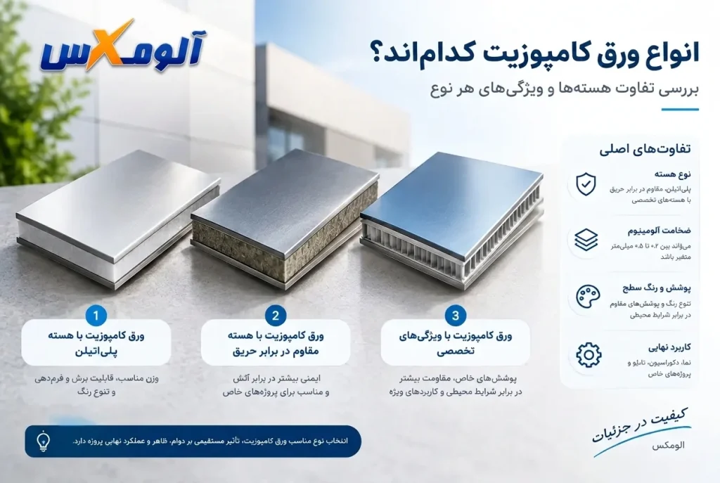 انواع ورق کامپوزیت بر اساس نوع هسته