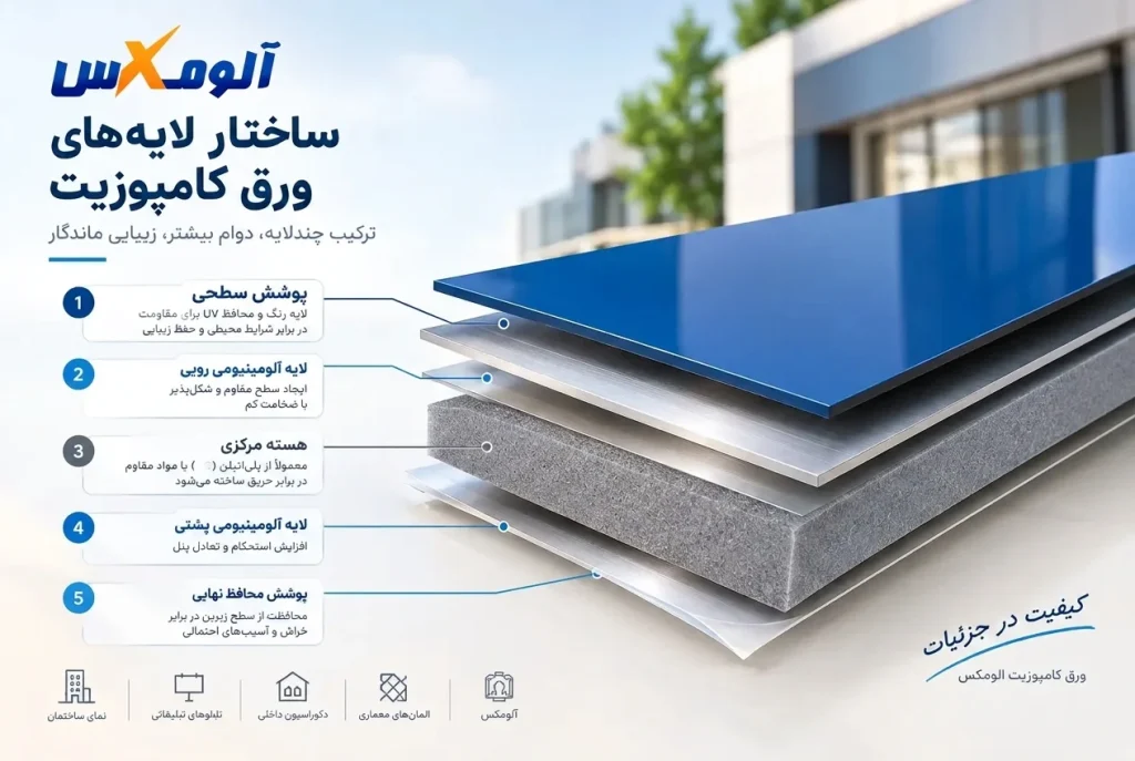 ساختار ورق کامپوزیت و لایه های آلومینیومی