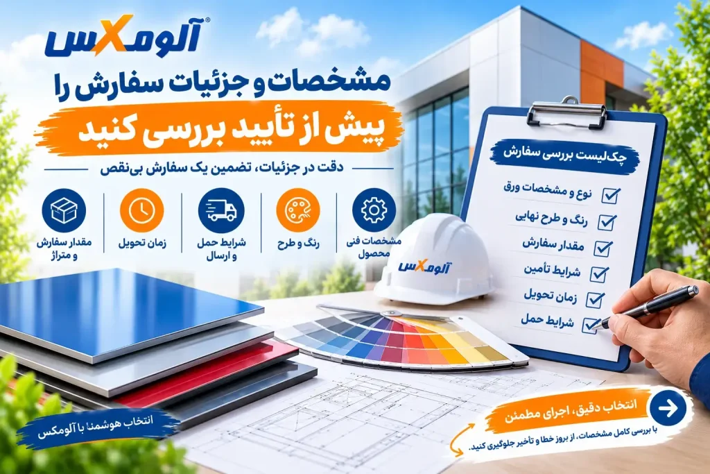 بررسی مشخصات فنی و رنگ ورق کامپوزیت پیش از تأیید سفارش