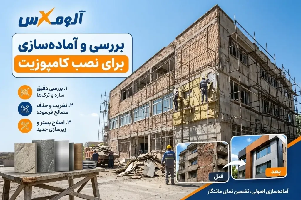 آماده‌سازی نمای قدیمی ساختمان برای بازسازی با ورق کامپوزیت