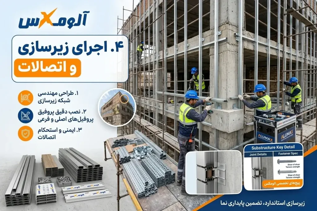 اجرای زیرسازی فلزی برای نصب ورق کامپوزیت نما